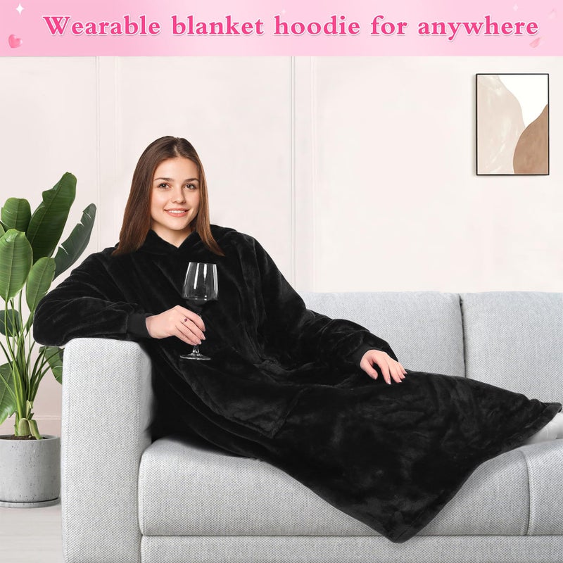 KPBLIS Wearable Blanket Hoodie Gifts for Women Men, Cozy Hoodie Blankets Sweatshirt Christmas Birthday Gifts for Women Mom Wife, Warm Fleece Hooded Blanket with Sleeves for Adults, Black - Image 3